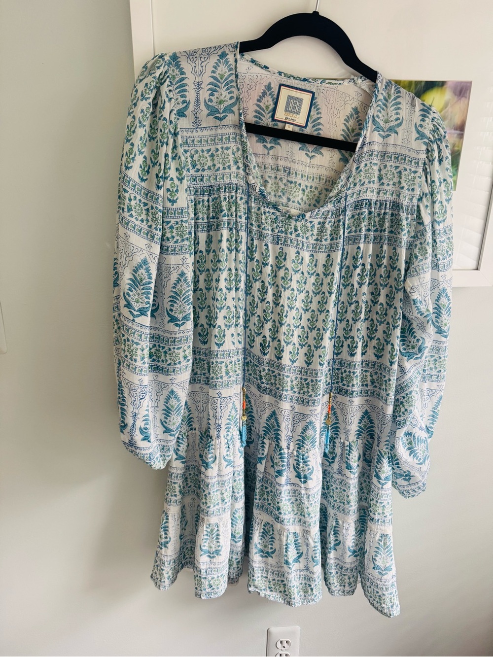 BELL Brand White Mini Dress with Teal Floral Print